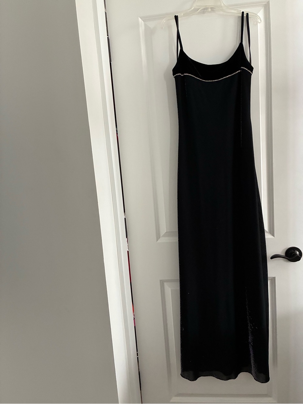 Betsy & Adam Black Floor length Dress with Velveteen Trim